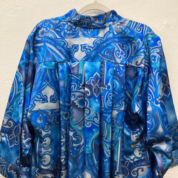 Mona Lisa Women’s Nightgown Robe Maxi Dress Made In USA Satin Paisley Blue PL - Picture 9 of 14